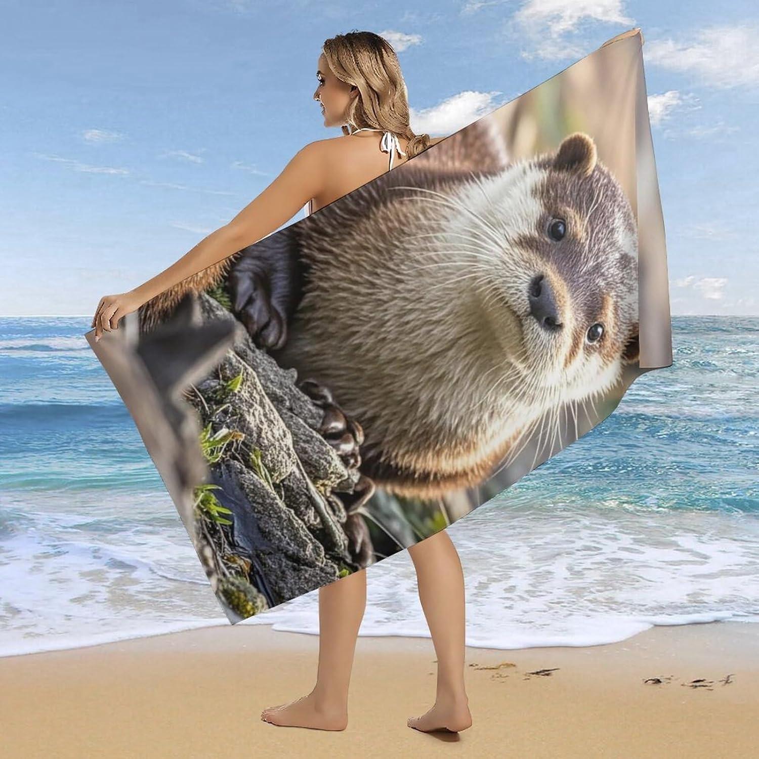 

Cute Lutra pattern Beach Towel for Family stuff friend Gift Quick-Dry Sand free For Bath Yoga Tourism Beach Camping Swimming GYM W40*H60(CM)