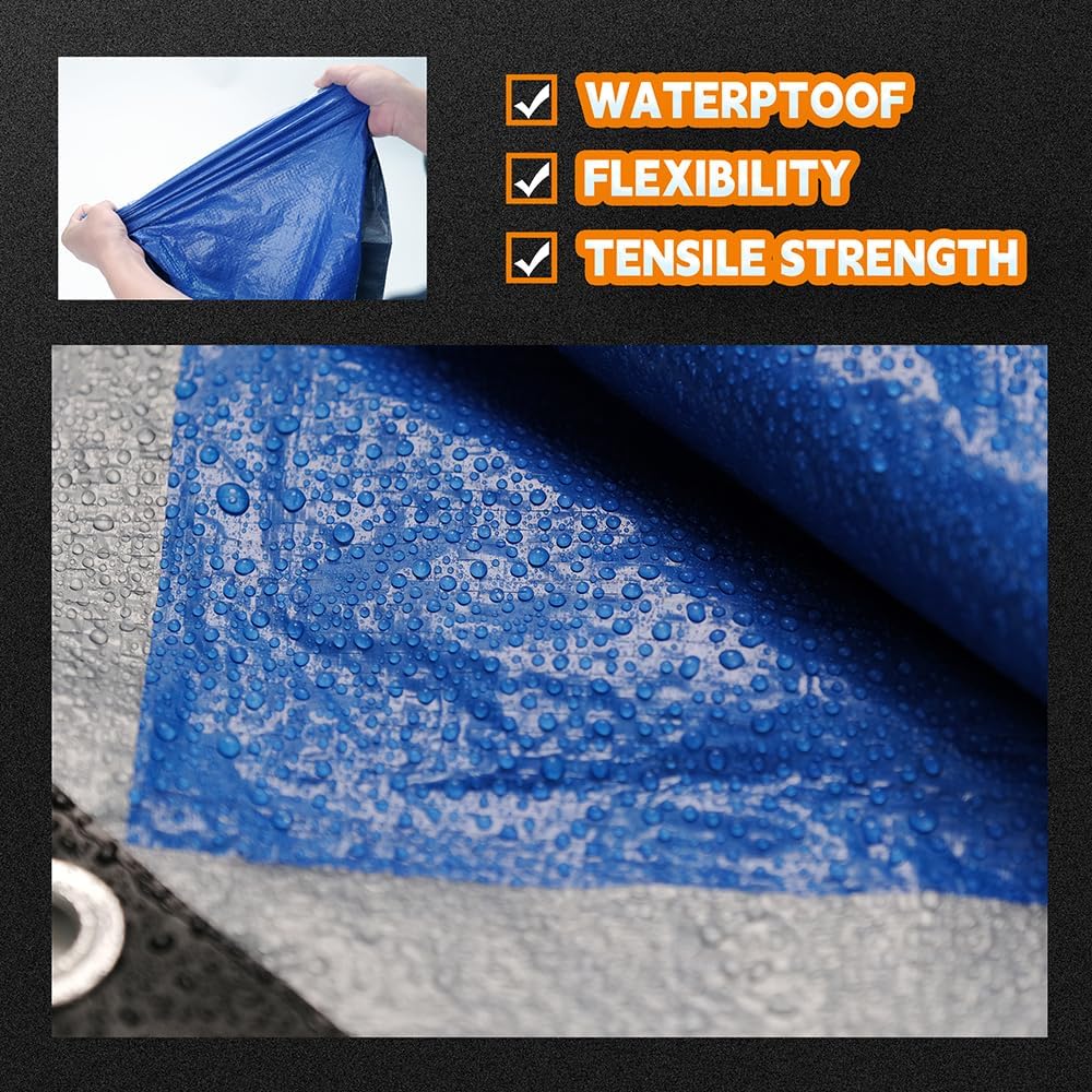 Heavy Duty Waterproof Tarpaulin Large Multipurpose Cover UV Resistant Thick Poly Tarps for Outdoor Camping Tent Pool Rain Cover