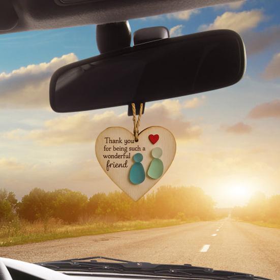 Friendship Heart Keepsake Wooden Heart Pendant Handmade Sea Glass Art Hanging Decoration with Warm Message Gift for Friends