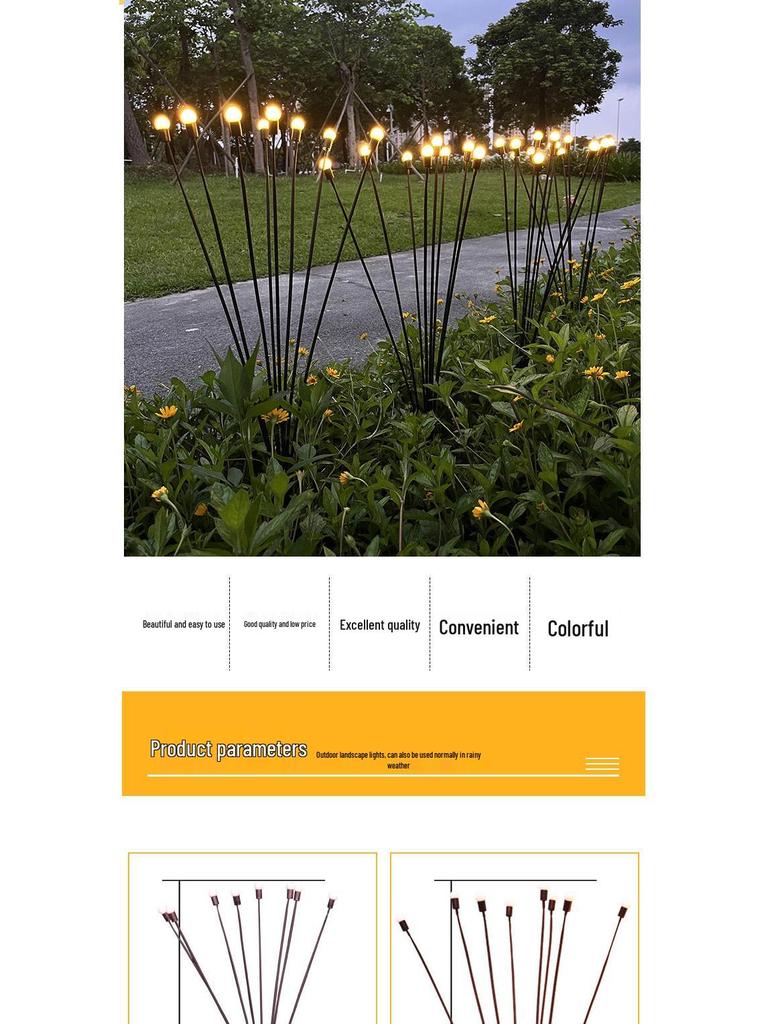 LED Wind-Powered Firefly Lights, 6 or 8 Heads, Outdoor Landscape Decoration for Parks and Streets