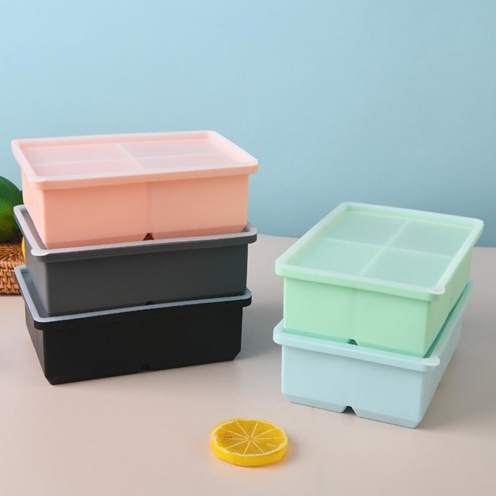 New Silicone Ice Making Mold Leak Proof Lid 4 Grid Ice Cube Tray Large Capacity Square Shape Food Freezing Molds for Meal Prep