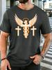 Three Crosses Winged Snake Religious Art Unisexs T Shirt Faith Symbol Graphic Tee Casual Short Sleeve Top Christian Believer Gift