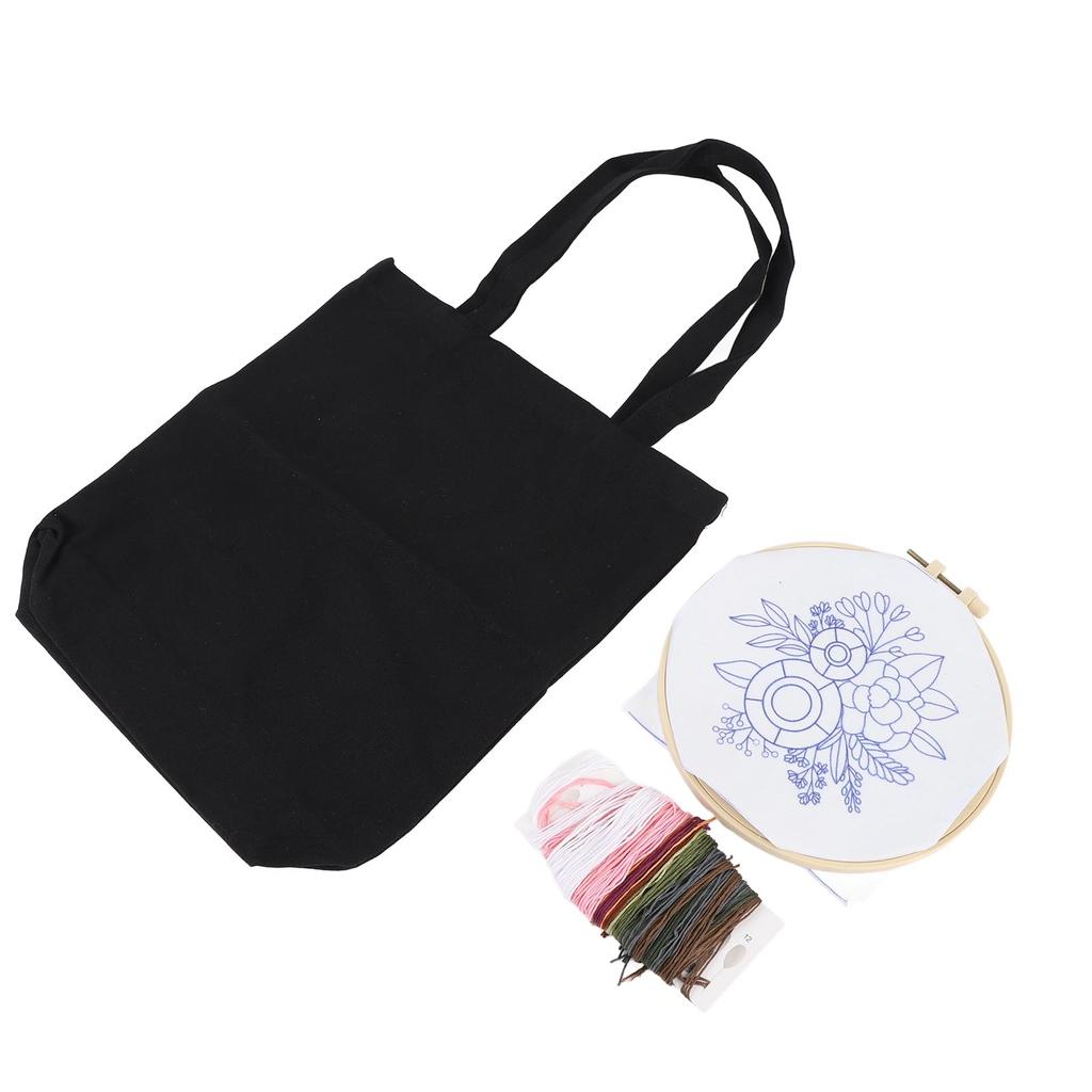Canvas Bag Embroidery Kit with Pattern Embroidery Hoops Color Threads Arts DIY Crafts Kits for