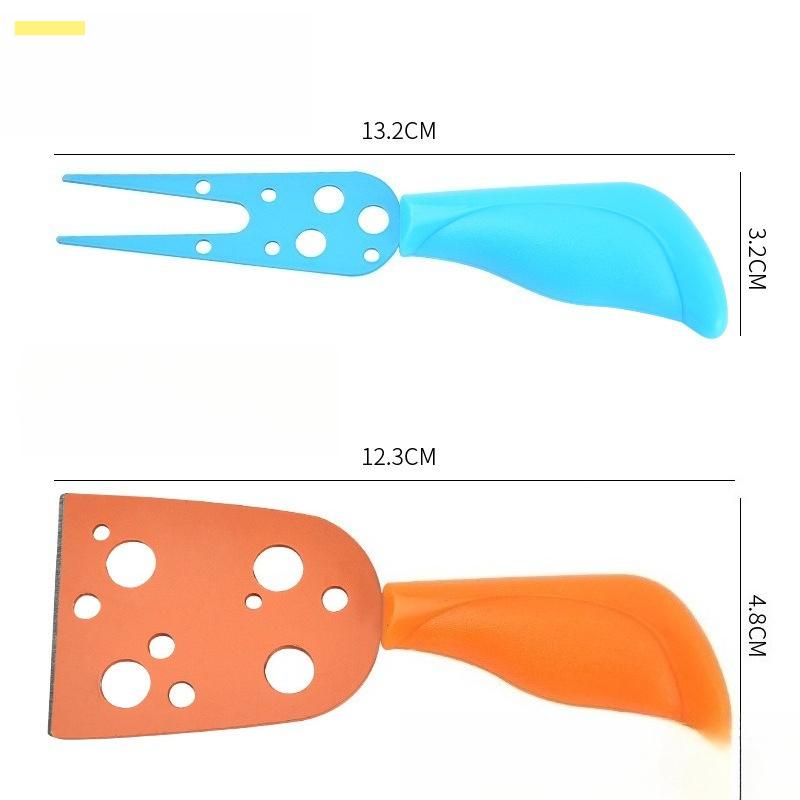 Kolorowy Zestaw Serów z Ergonomicznymi Uchwytami Stal Nierdzewna Krojak do Sera Nóż Widelec do deski serów7