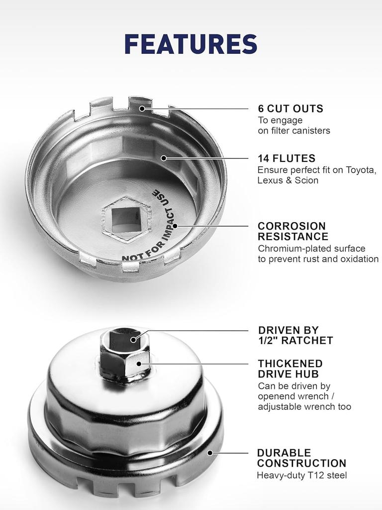 Filter Cap Wrench 64.5mm Filter Wrench for Toyota Corolla Prius Lexus 3/8