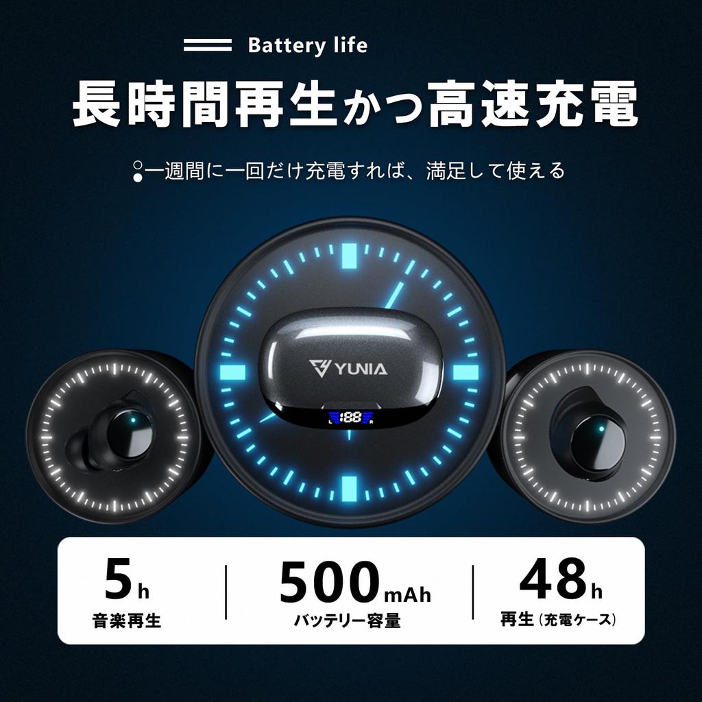 YUNIA Y100 True Wireless Earphones, Ear Wing Design with ENC Noise Cancelling, Bluetooth 6.0 IPX7, Up To 48 Hours Playback