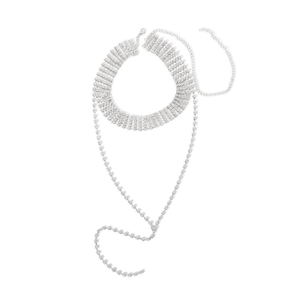 Retro Rhinestone Multi-layer Choker: Elegant 5-Row Cross Pendant Necklace серебряный