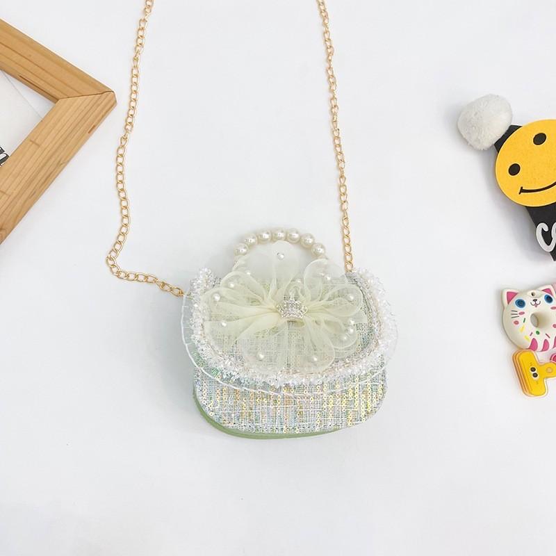 Childrens Canvas Bag With Artificial Pearl Handle And Butterfly Cartoon Pattern For Daily Use