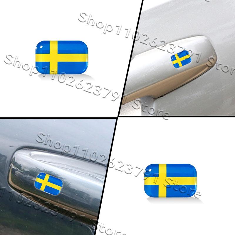 4 pièces Créatif 3D Époxy Silicone Drapeau Suédois Emblème Poignée de Porte de Voiture Autocollant Décoratif Pour Volvo XC40 XC60 XC90 V60 V40 S90 S60