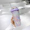 Doppelschichtige Regenbogen-Plastikwasserflasche mit Strohhalm im koreanischen Stil, kreativer süßer Becher für Milch, Kaffee, Teetasse