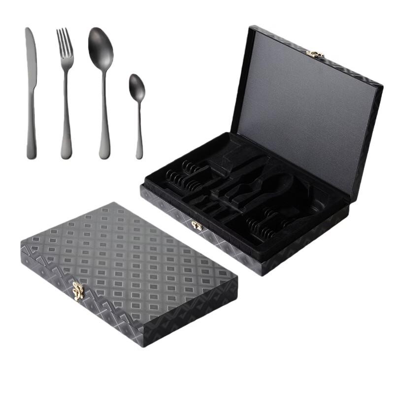 Qianxing 24-Piece 410 Stainless Steel Cutlery Set with Black Wooden Gift Box