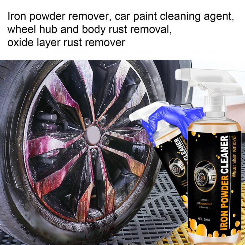 Wheel Iron Remover Spray Iron Rust Remover 500ml Exterior Care Rust Iron Remover Spray Brake Dust & Rust Stain Remover Removes