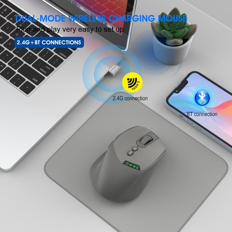 2.4G + Bluetooth Dual-Mode Wireless Charging Mouse with Digital Screen Display Silent Ergonomic Design Office Universal Mouse