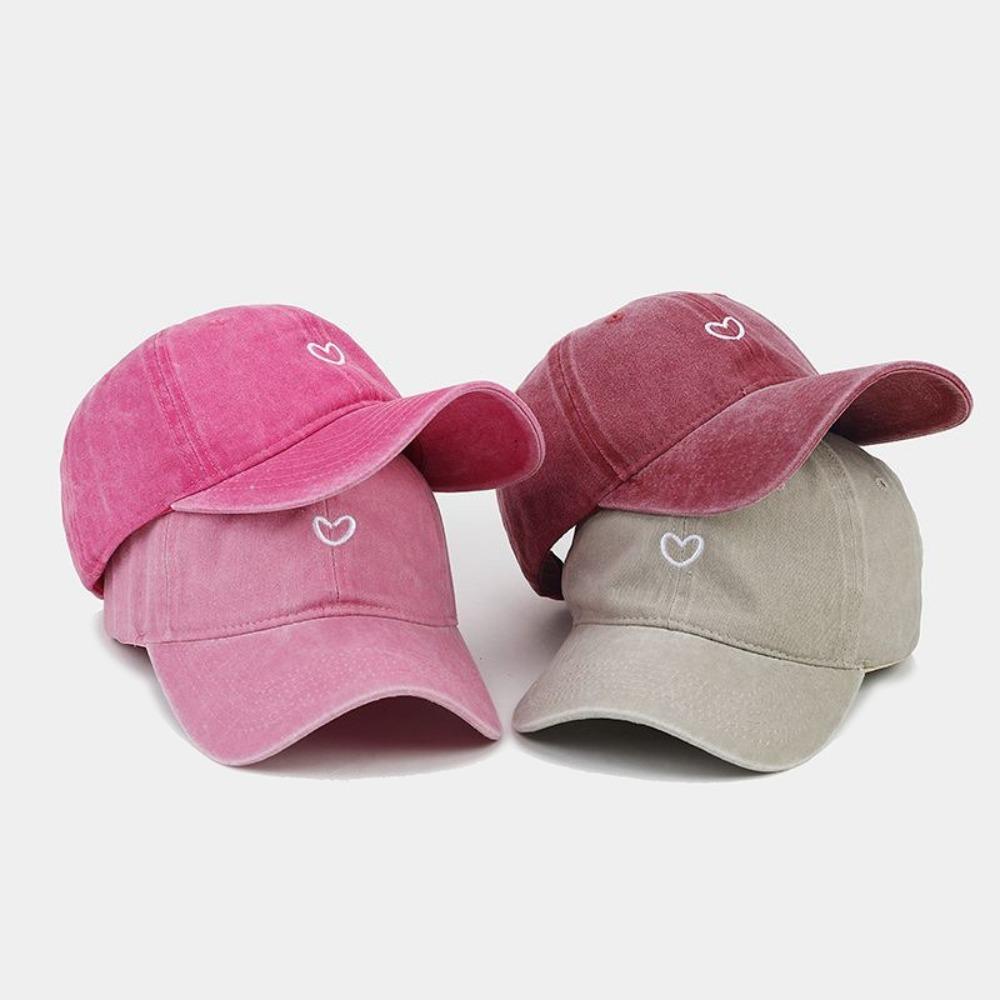 Embroidered Love Baseball Cap Washed Cotton Camping Hat Casual Sunscreen Cap  Women Men