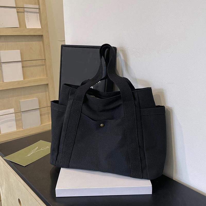 

Сумка через плечо в стиле преппи, женская, большая вместительная, повседневная, универсальная, однотонная, холщовая, студенческая, дорожная, квадратная сумка 38x13x28cm чёрный