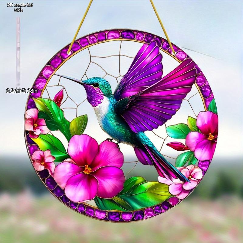 Hummingbird & FloralTheme Sun Catcher Acrylic Hang Sign, Nurseries, Vintage Home Decor Wall for Bar Kitchen, Restaurant Shop Wall Decor, Garden Decora
