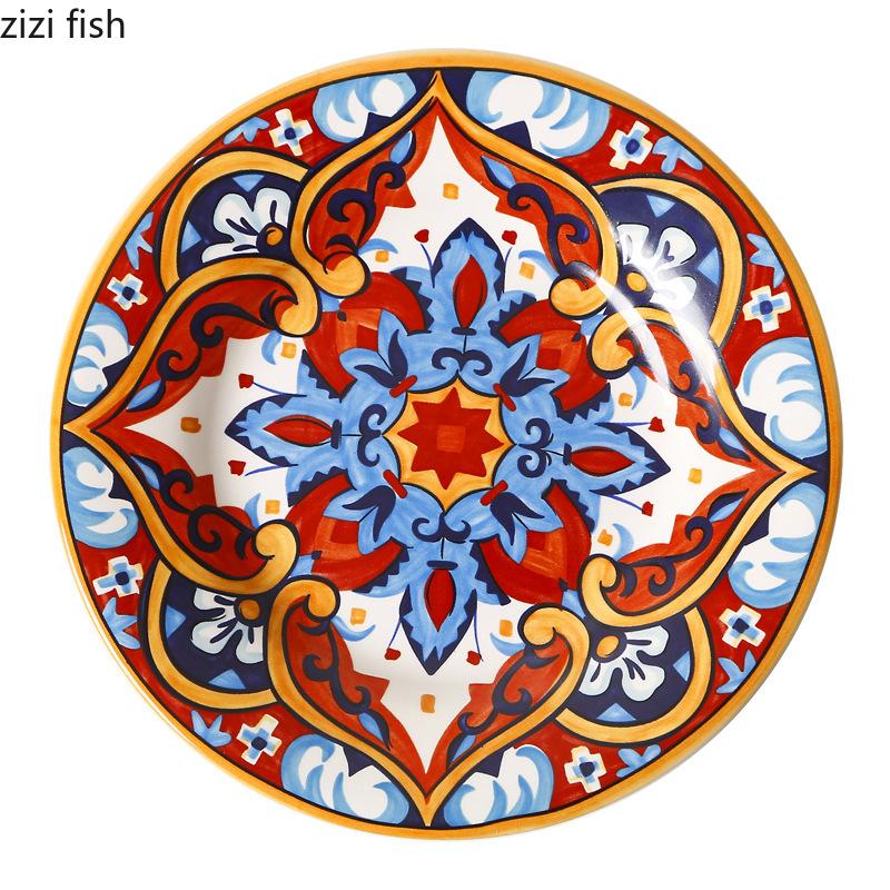 Hand Drawn Ceramics Dining Plate Western Style Steak Plates Fruit Bowl Soup Plate Sushi Plates Salad Bowl Dessert Bowls Dish