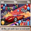 Racing Birthday Banner, Speed Car Backdrop Wall Decor for Party