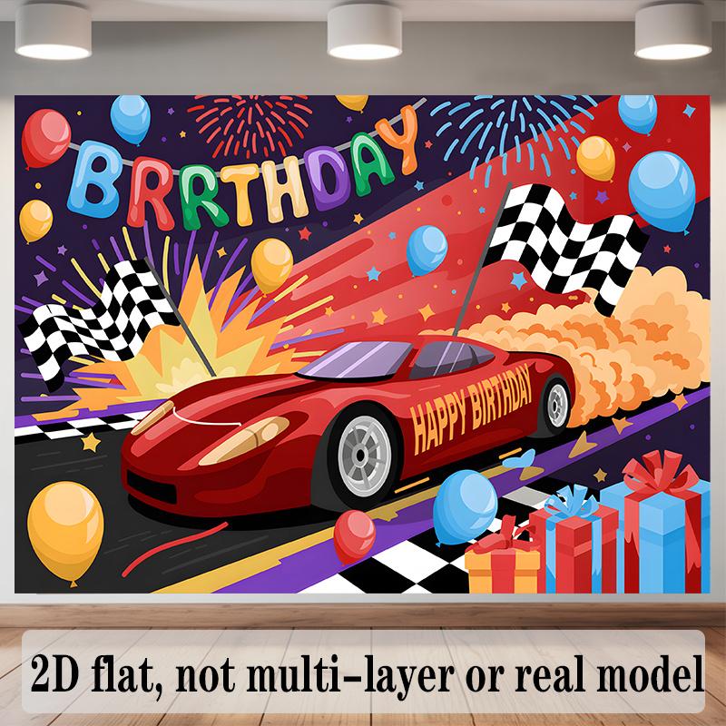 Racing Birthday Banner, Speed Car Backdrop Wall Decor for Party