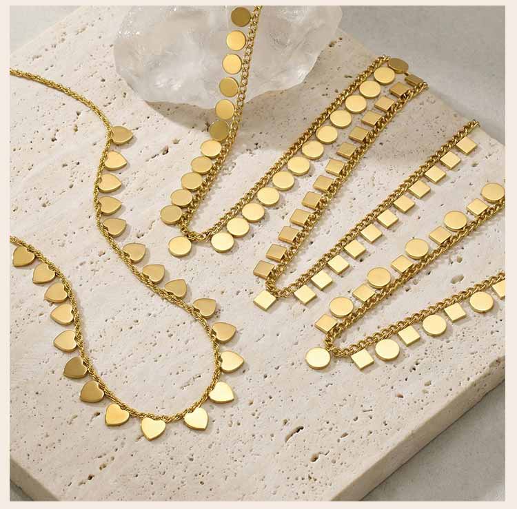 Waterproof Stainless Steel Necklace Gold Layered Geometric Choker Hypoallergenic Women's Fashion Jewelry