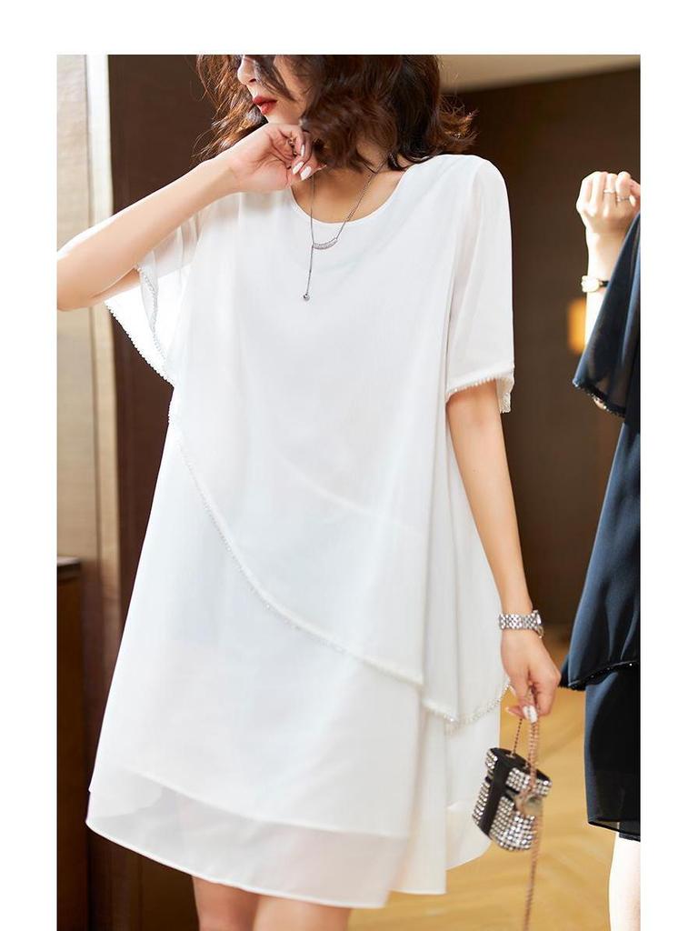 Women's Plus Size Summer Chiffon Dress - Slimming, Stylish Midi Skirt