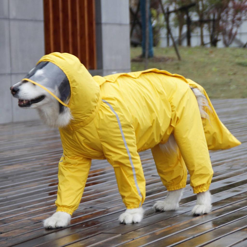 Four-Legged Dog Raincoat Gender Specific Design Full Coverage Dog Raincoat Pet Apparel Hood with Clear Visor for Large Dogs