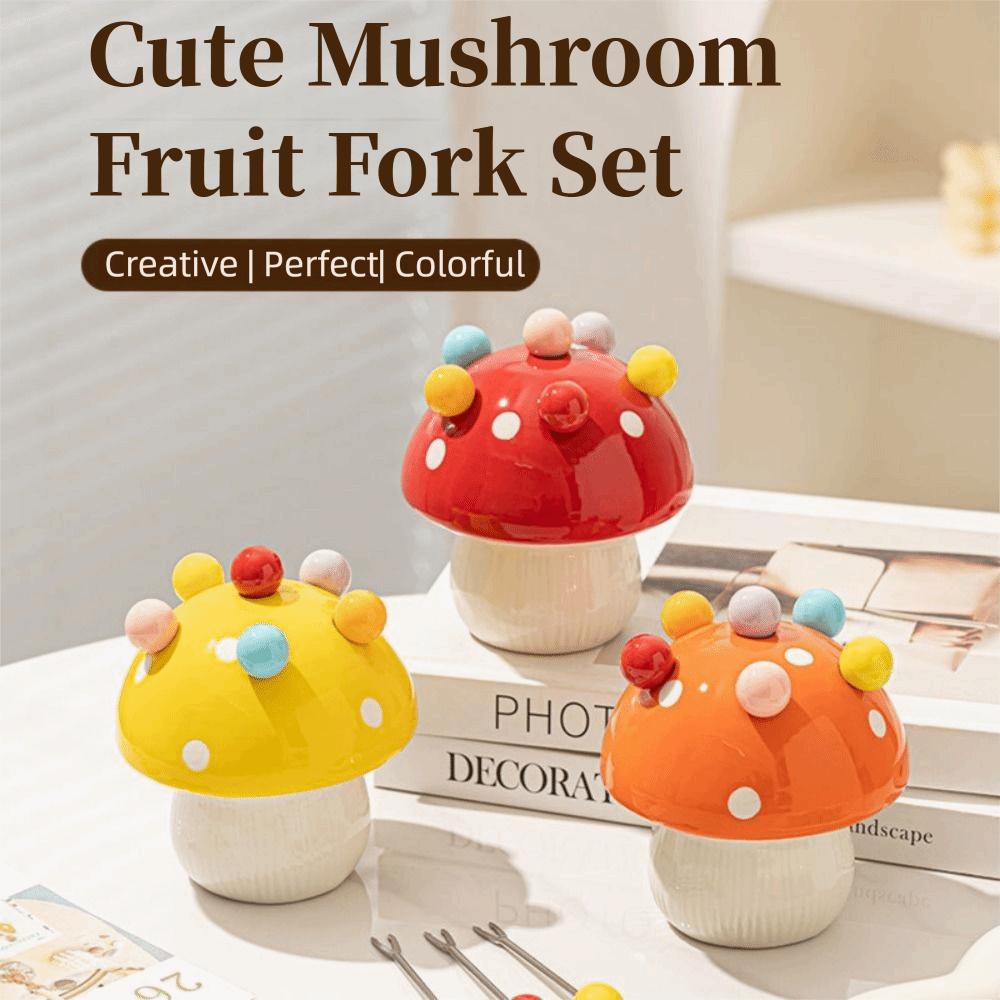 Creative Mushroom Fruit Fork Anti-scald Cute Toothpick with Holder  Household