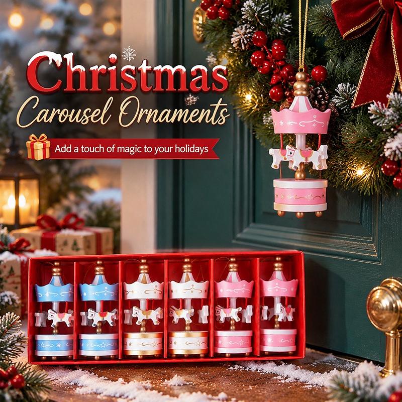 Wooden Carousel Figurine Christmas Tree Decoration Ornaments Wooden Small Train Shop Windows Display Festival Christmas Gifts 7