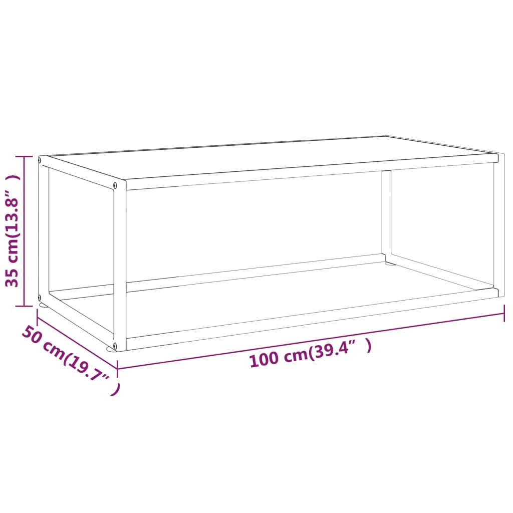 Black Coffee Table with White Marble Effect Glass 100 X 50 X 35 Cm
