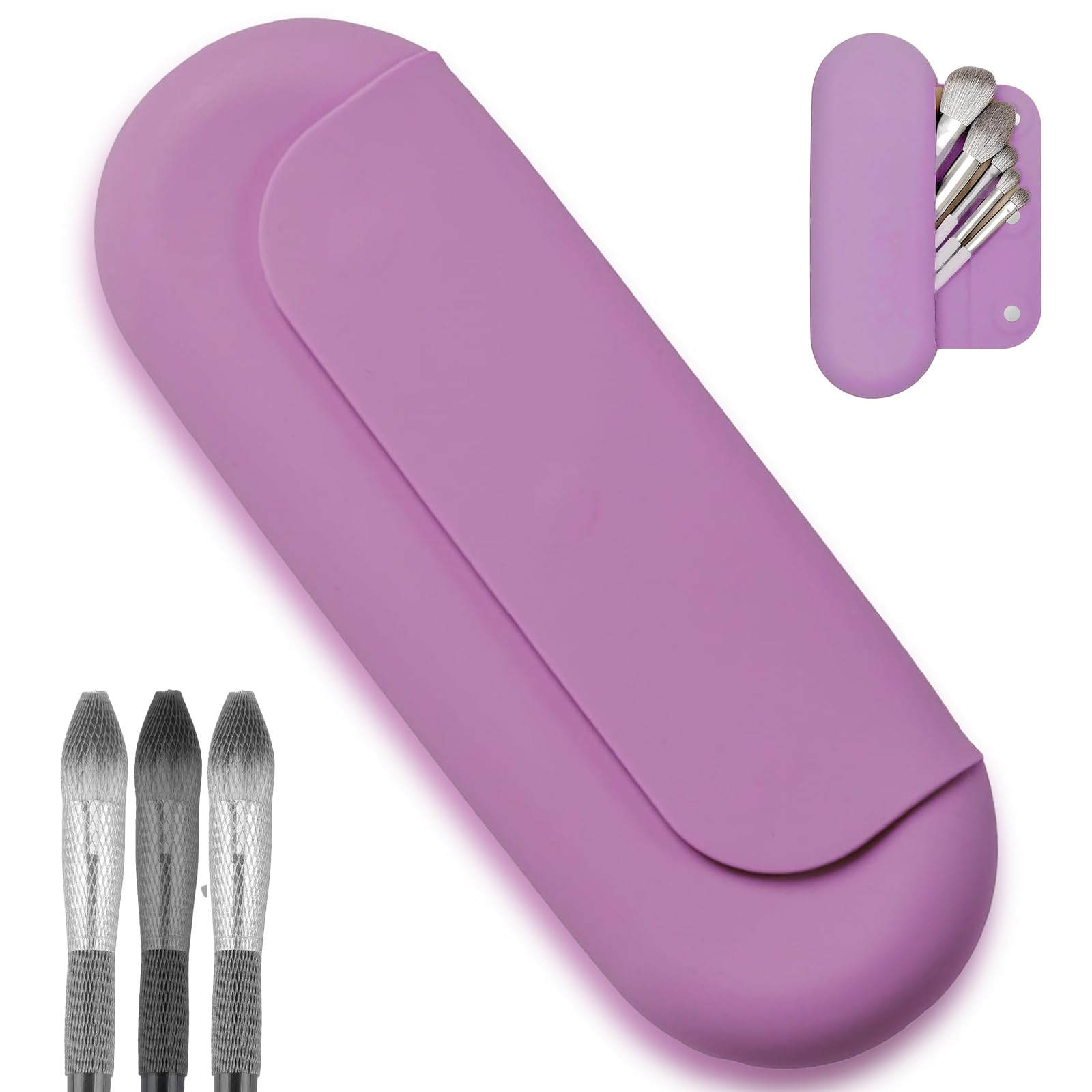 

iHOMX Silicone Magnetic Makeup Brush Storage Pouch for Travel Holds Makeup Compact Shockproof - Leakproof, Ventilated, Washable, 7-20 Brushes, Design, фіолетовий