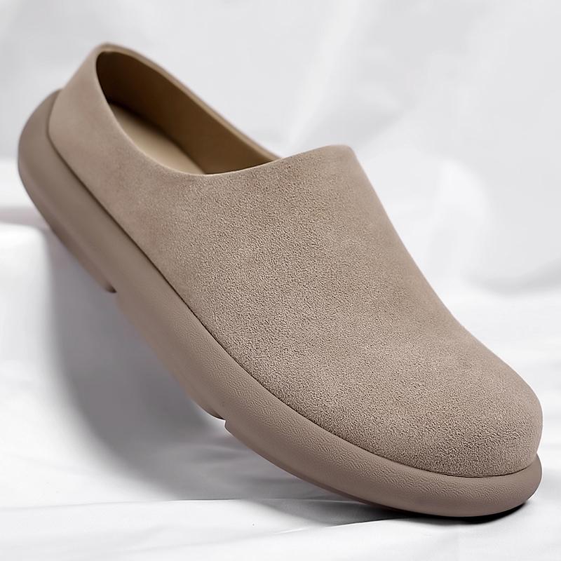 Fashion Summer Slip On Half Shoes for Men Handmade Leather Slippers Breathable Comfy Casual Loafers Moccasins Simple Casual Muller Shoes