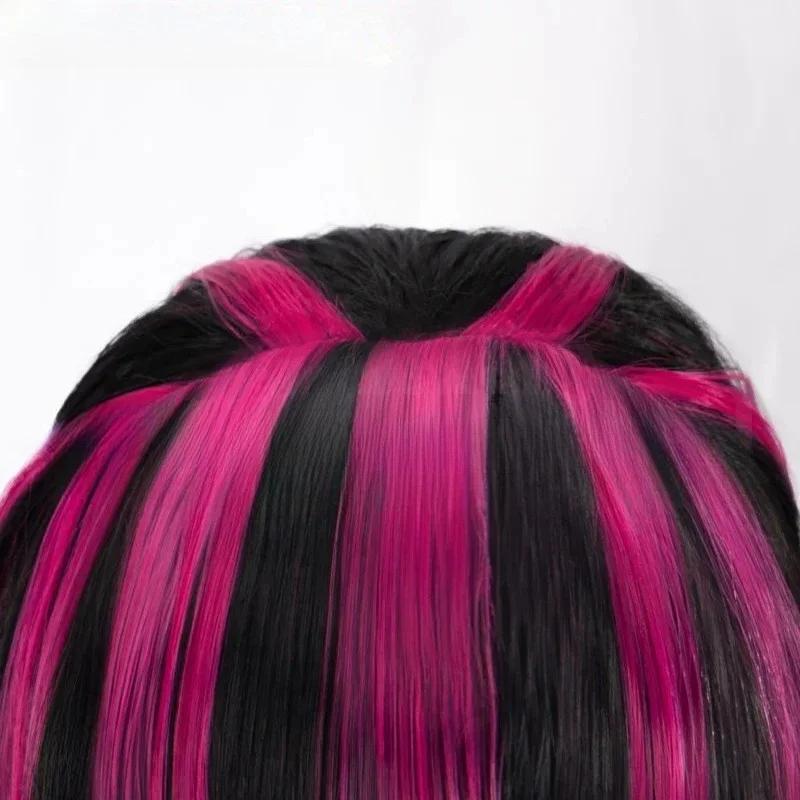 High Quality Movie Draculaura Cosplay Wig Long Straight Black Rose Pink Heat Resistant Synthetic Hair Anime Wigs