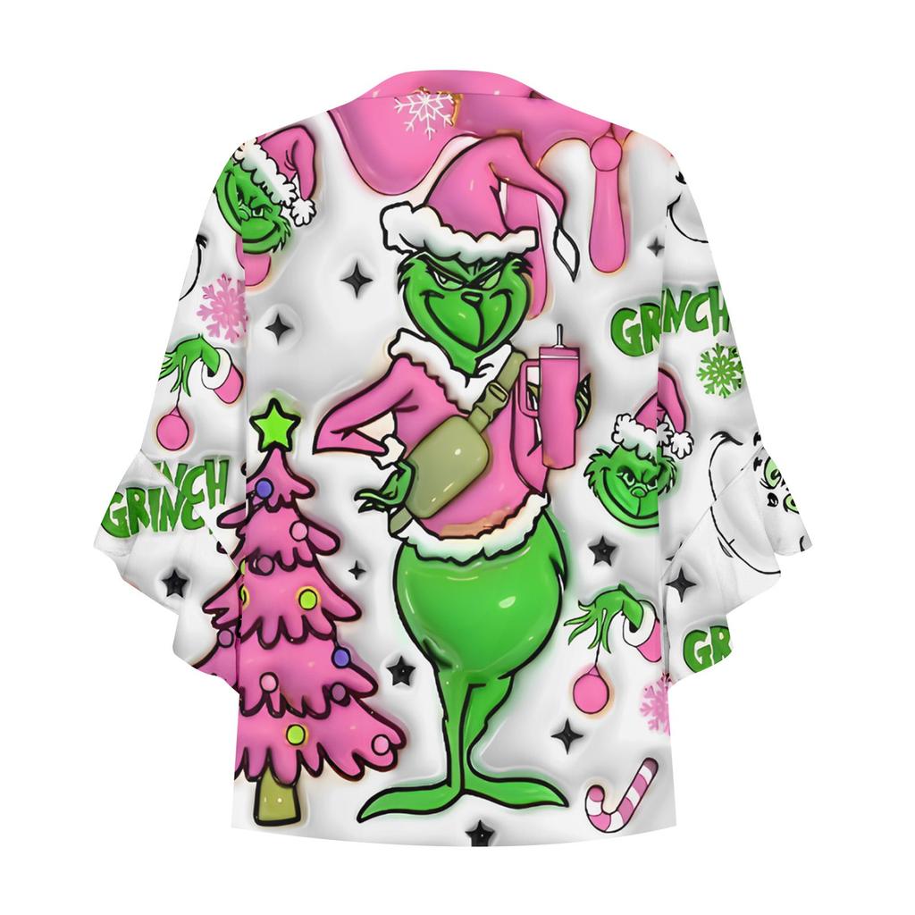 3/4 Sleeve Shirts For Women Cute Print Graphic Tees Blouses Casual Plus Size Basic Ruffled Sleeve Tops Pullover