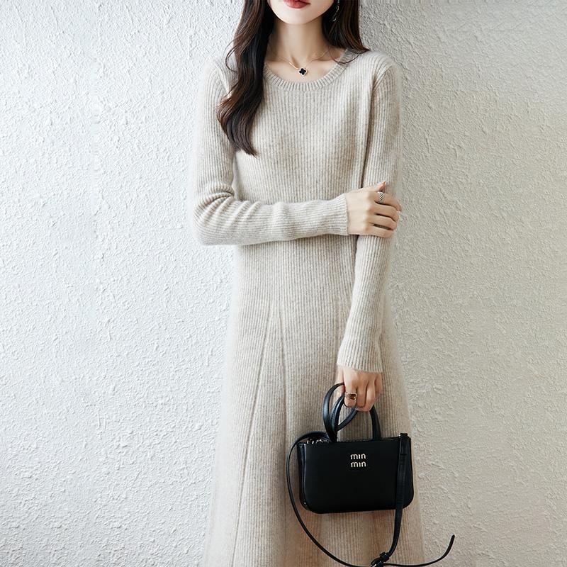 Women Sweater Dress 100% Wool MODERN NEW SAGA O-neck Knit Long Pullover Winter Jumpers Wool Long Dress Female