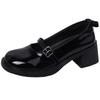 Simple black round head casual French thick heel small leather shoes women's 2025 new spring and autumn shallow mouth Mary Jane single shoes
