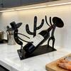 Suporte para Garrafa de Vinho Silhueta de Cacto Cowboy Metal Rústico Sudoeste Porta-Vinho de Mesa Organizador de Armazenamento Estável Sala de Jantar Decoração Ocidental