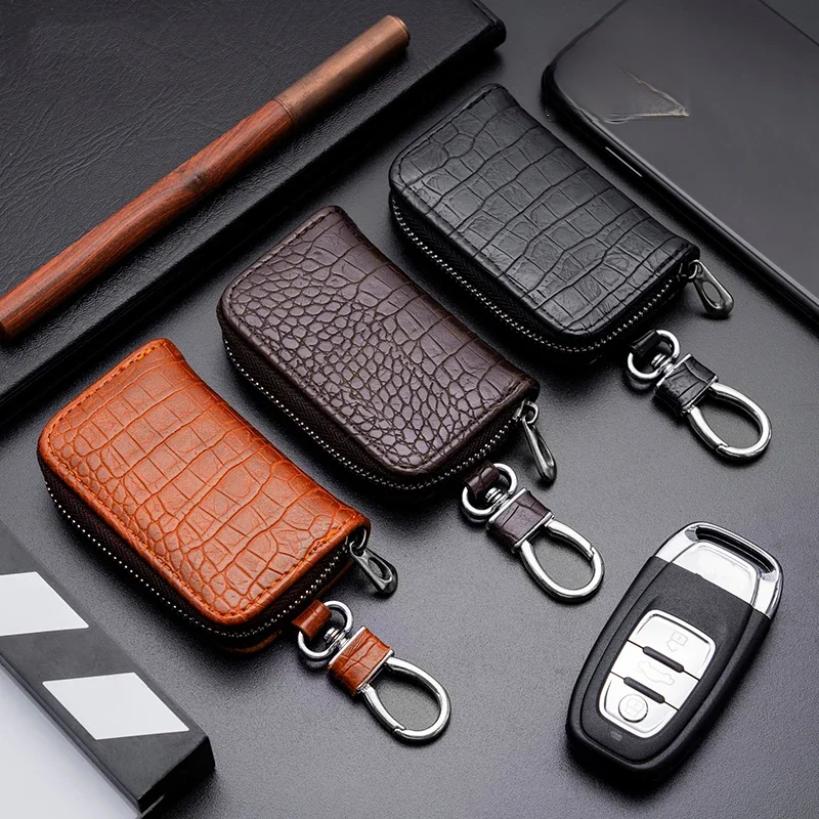 1PC Car Key Bag Business Universal Crocodile Print Protective Cover Zipper Car Key Storage Bag Interior Products