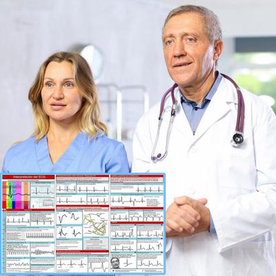 Guía de Bolsillo de EKG Interpretación del Ritmo del EKG Tarjeta de Referencia de Bolsillo a Doble Cara Libro de Estudio Plegable para Estudiantes Enfermeras
