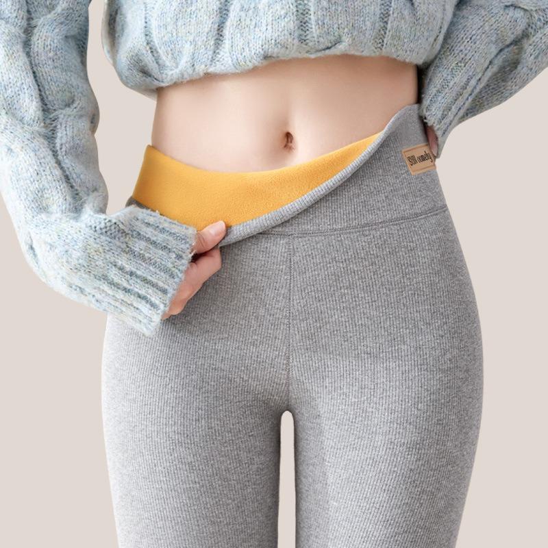 Fleece Leggings for Women To Wear Outside Autumn and Winter Gray High-waisted Thickened Ginger Fleece Long Johns Extra Thick Thermal Cotton Pants