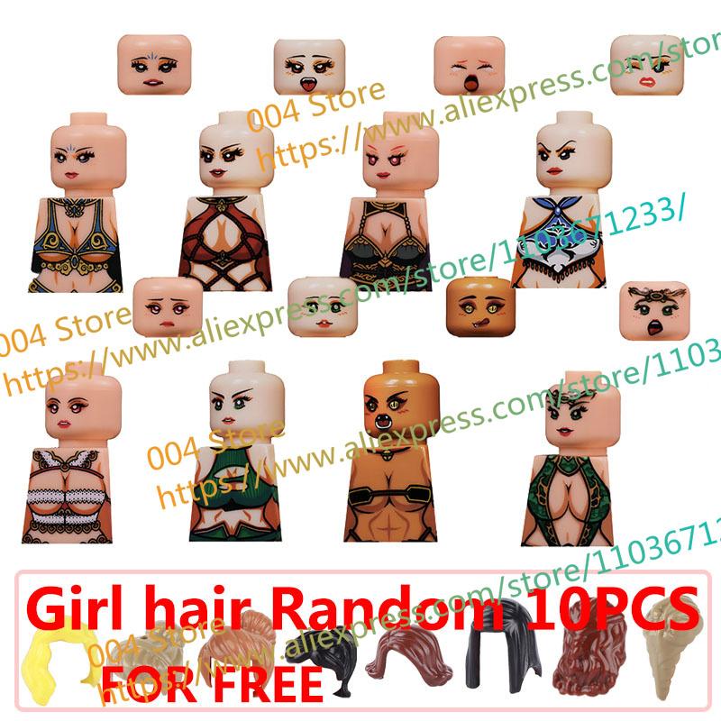 18+ Adult Building Block MOC Anime Action Figure Sexy Model Date Cartoon Swimwear Girl Hair Kit Ornament Toy Gift Collection F31