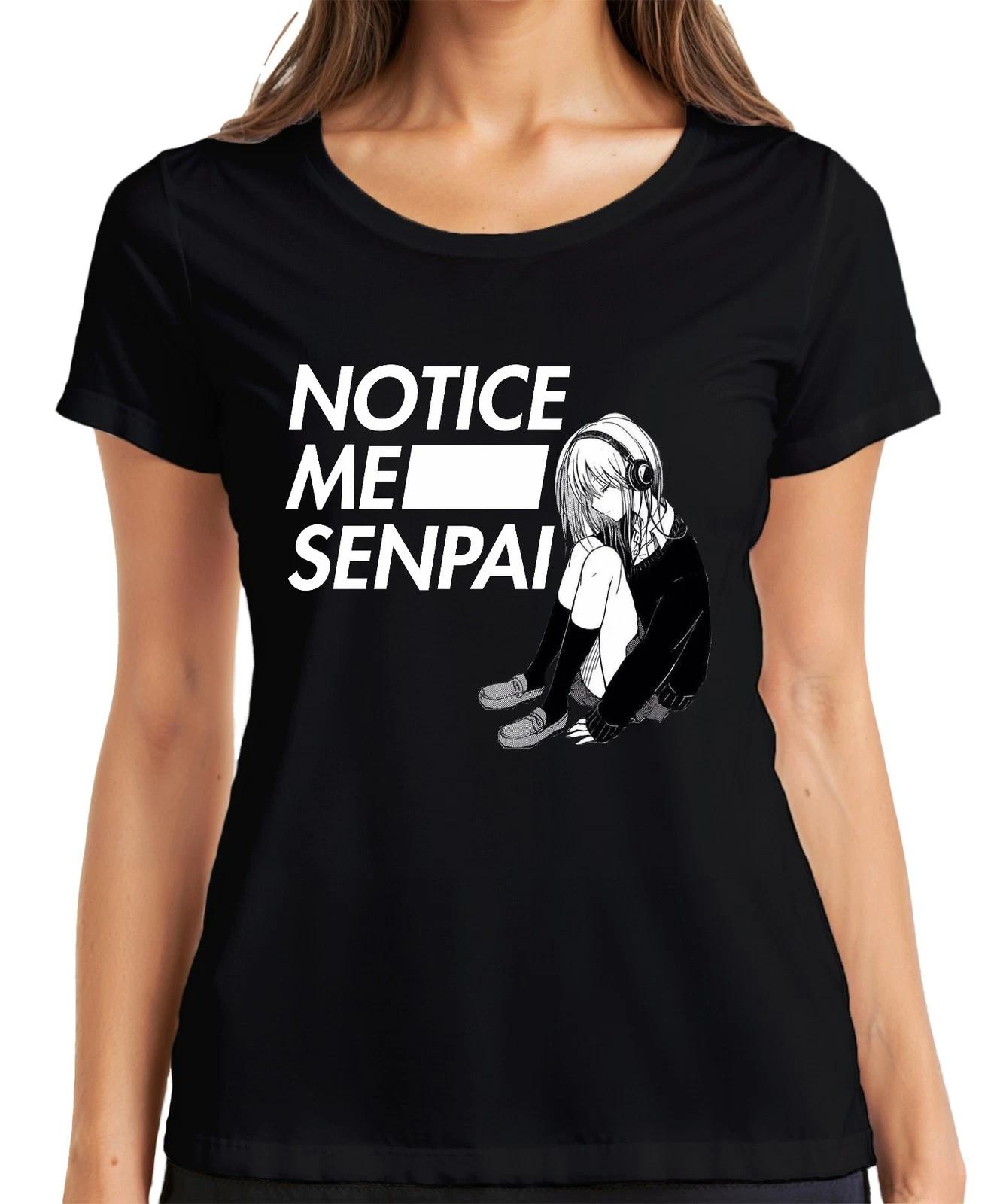 NOTICE ME SENPAI Anime Manga Mädchen Kopfhörer Kawaii Otaku Japan Damen T-Shirt XXXL