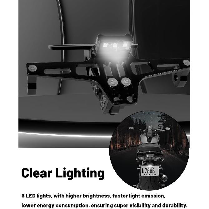 MDPROMCP Motorcycle License Plate Bracket Fender Eliminator With LED Light, CNC Aluminum Universal Motorcycle License Plate Holder Mount (Black)