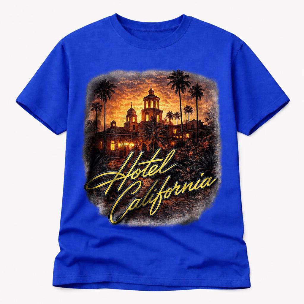 Hotel California T Shirt Retro Sunset Rock Graphic Palm Trees Tee