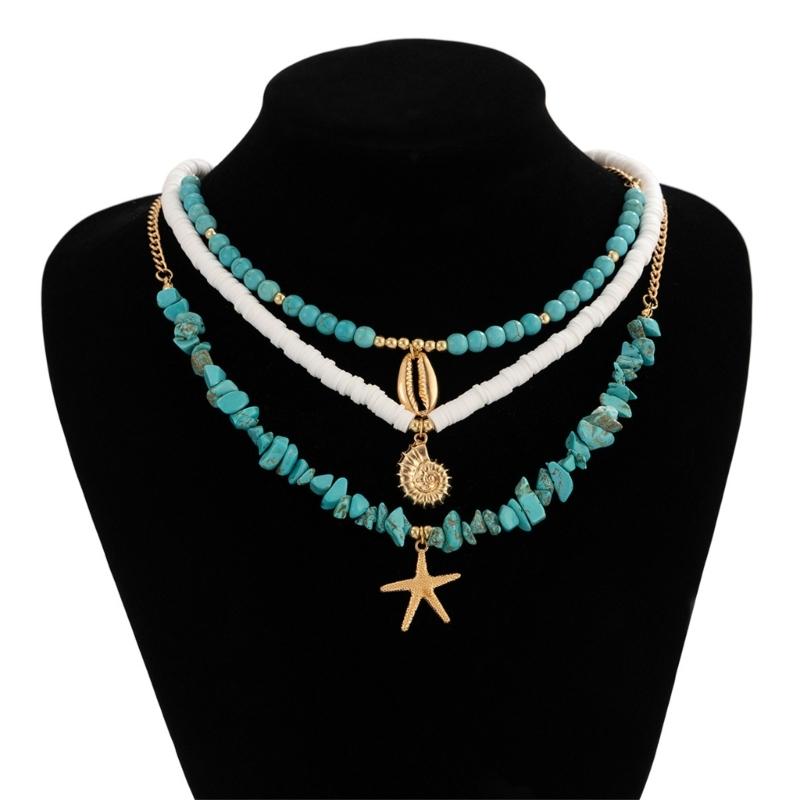 Pack of 3pcs Ocean Inspired Shell Bead Necklaces Layered Neckchain Adjustable with Unique Accents for Women And Girls