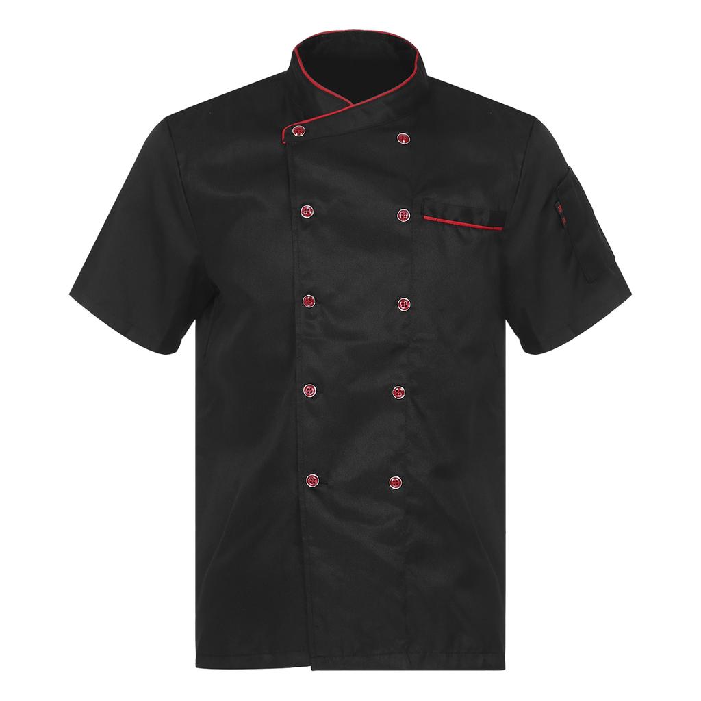 Mens Womens Unisex Chef Coat Double Breasted Design Contrast Color Trimming Cook Jacket Kitchen Uniform
