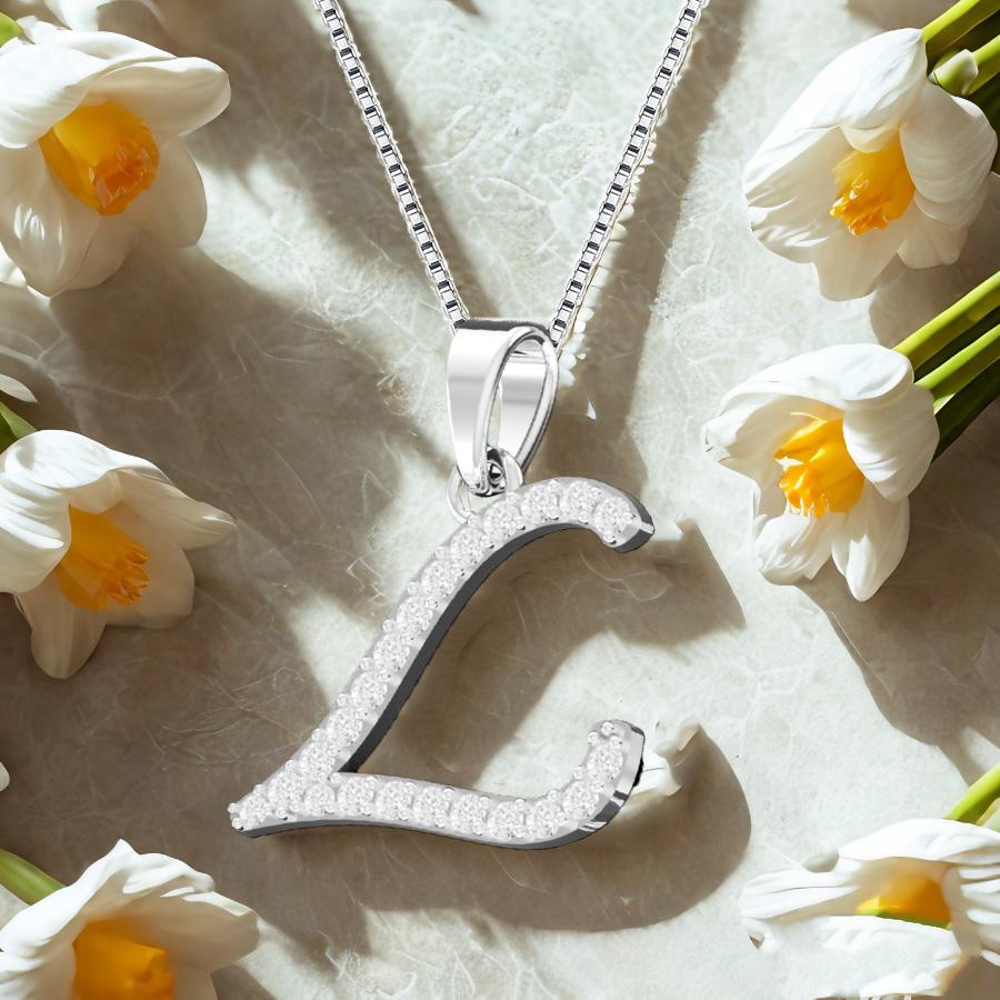 Moissanite L Letter 925 Silver White White Gold Plated Pendant Iced Necklace