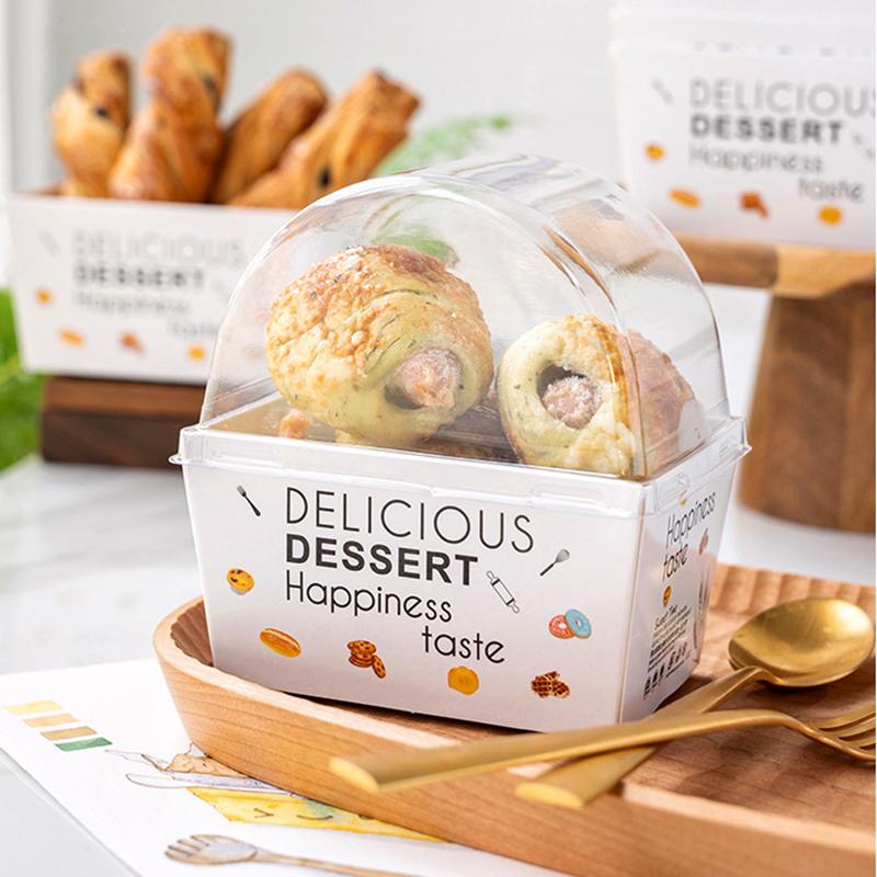 10Pcs Sandwich Burger Wrapping Packaging Box Toast Bread Oilproof Holder With Lid Take Out Box Pastry Tray Bakery Party Gift