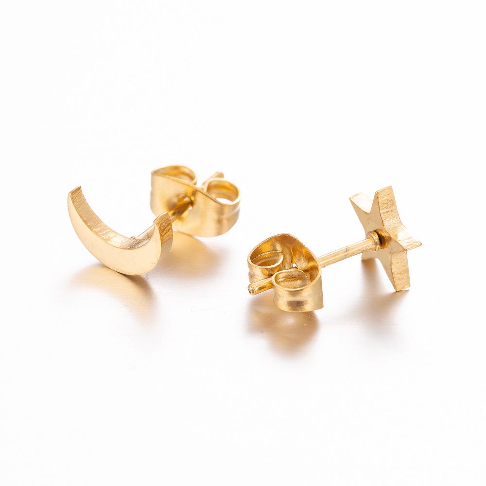 Asymmetrical Korean Moon and Star Stainless Steel Earrings