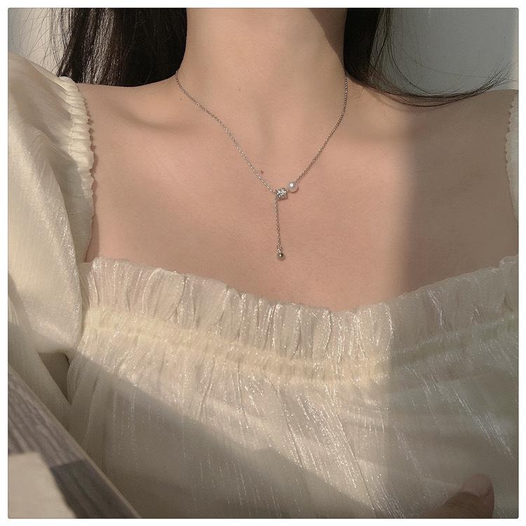 JMXD-light Luxury Transfer Bead Pearl Collarbone Chain, High-end Full Diamond Design, Women's Versatile Trend Jewelry