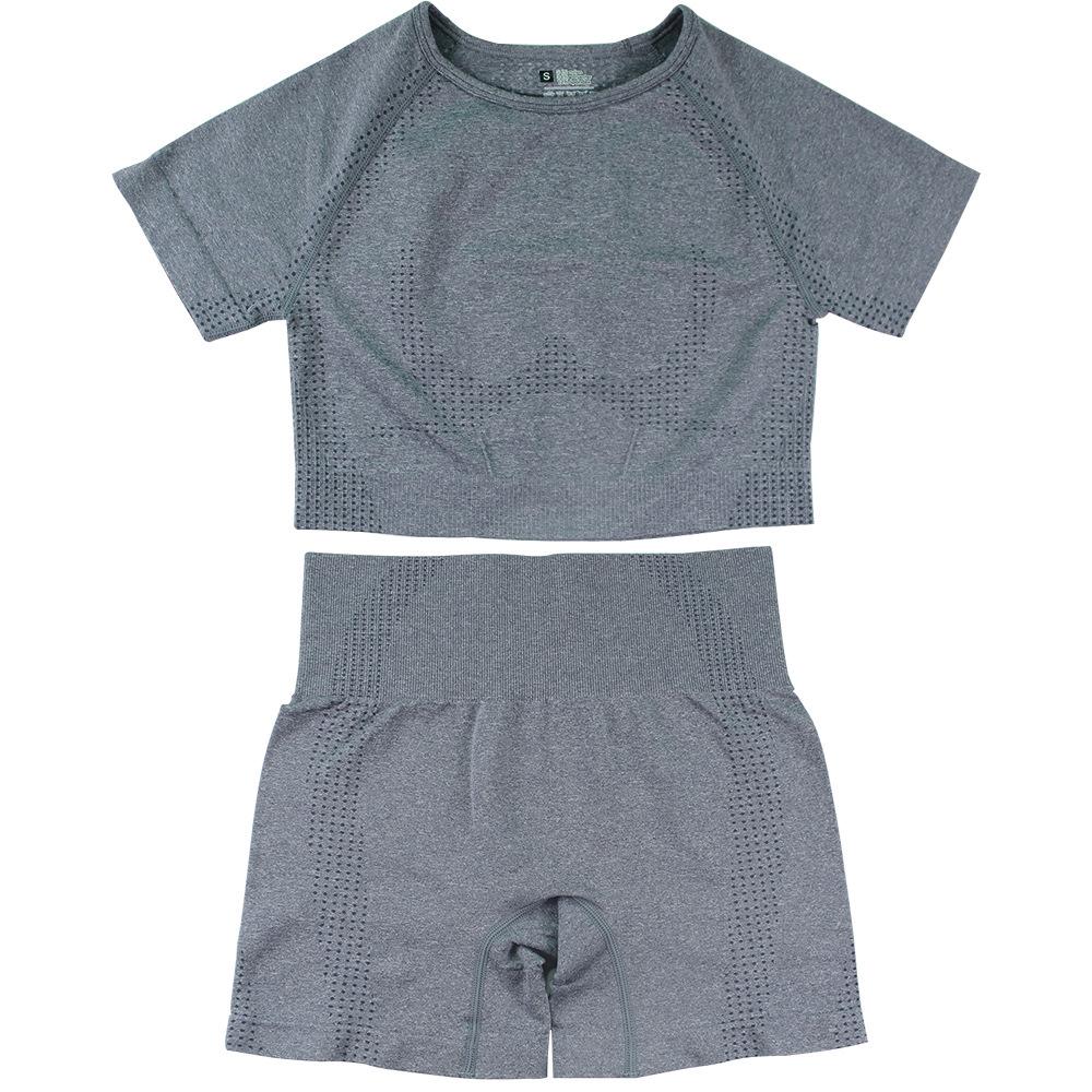 Seamless Women's Yoga and Fitness Two-Piece Set: Short Sleeve Top and Shorts